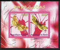 Benin 2008 Butterflies #1 imperf sheetlet containing 2 values each with Scout Logo, unmounted mint, stamps on , stamps on  stamps on butterflies, stamps on  stamps on scouts