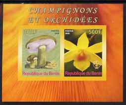 Benin 2008 Fungi & Orchids #2 imperf sheetlet containing 2 values each with Scout Logo, unmounted mint, stamps on , stamps on  stamps on fungi, stamps on  stamps on flowers, stamps on  stamps on orchids, stamps on  stamps on scouts