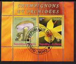 Benin 2008 Fungi & Orchids #2 perf sheetlet containing 2 values each with Scout Logo, fine cto used, stamps on fungi, stamps on flowers, stamps on orchids, stamps on scouts