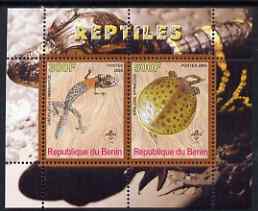 Benin 2008 Reptiles #1 perf sheetlet containing 2 values each with Scout Logo, unmounted mint, stamps on , stamps on  stamps on animals, stamps on  stamps on reptiles, stamps on  stamps on scouts