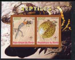 Benin 2008 Reptiles #1 imperf sheetlet containing 2 values each with Scout Logo, unmounted mint, stamps on animals, stamps on reptiles, stamps on scouts