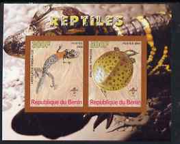 Benin 2008 Reptiles #1 imperf sheetlet containing 2 values each with Scout Logo, unmounted mint, stamps on , stamps on  stamps on animals, stamps on  stamps on reptiles, stamps on  stamps on scouts