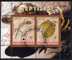 Benin 2008 Reptiles #1 perf sheetlet containing 2 values each with Scout Logo, fine cto used, stamps on , stamps on  stamps on animals, stamps on  stamps on reptiles, stamps on  stamps on scouts