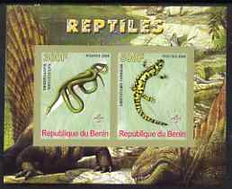 Benin 2008 Reptiles #2 imperf sheetlet containing 2 values each with Scout Logo, unmounted mint, stamps on , stamps on  stamps on animals, stamps on  stamps on reptiles, stamps on  stamps on scouts