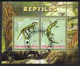 Benin 2008 Reptiles #2 perf sheetlet containing 2 values each with Scout Logo, fine cto used, stamps on animals, stamps on reptiles, stamps on scouts