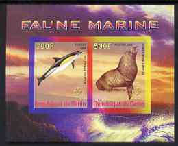 Benin 2008 Marine Fauna #2 imperf sheetlet containing 2 values each with Scout Logo, unmounted mint, stamps on animals, stamps on sea lion, stamps on dolphins, stamps on scouts