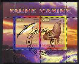 Benin 2008 Marine Fauna #2 perf sheetlet containing 2 values each with Scout Logo, fine cto used, stamps on , stamps on  stamps on animals, stamps on  stamps on sea lion, stamps on  stamps on dolphins, stamps on  stamps on scouts