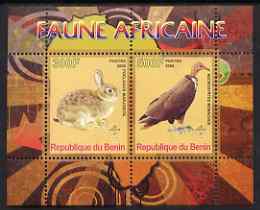 Benin 2008 African Fauna #1 perf sheetlet containing 2 values each with Scout Logo, unmounted mint, stamps on , stamps on  stamps on animals, stamps on  stamps on rabbits, stamps on  stamps on birds, stamps on  stamps on vultures, stamps on  stamps on scouts