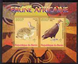 Benin 2008 African Fauna #1 imperf sheetlet containing 2 values each with Scout Logo, unmounted mint, stamps on , stamps on  stamps on animals, stamps on  stamps on rabbits, stamps on  stamps on birds, stamps on  stamps on vultures, stamps on  stamps on scouts