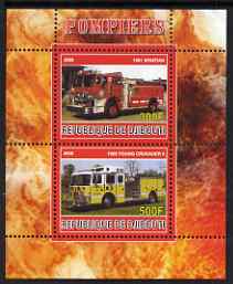 Djibouti 2008 Fire Engines #1 perf sheetlet containing 2 values, unmounted mint, stamps on fire