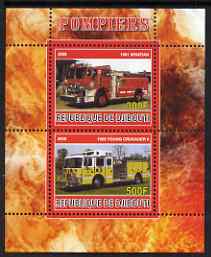 Djibouti 2008 Fire Engines #1 perf sheetlet containing 2 values, unmounted mint, stamps on , stamps on  stamps on fire