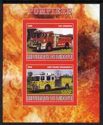 Djibouti 2008 Fire Engines #1 imperf sheetlet containing 2 values, unmounted mint, stamps on , stamps on  stamps on fire