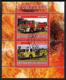 Djibouti 2008 Fire Engines #1 perf sheetlet containing 2 values, fine cto used, stamps on fire