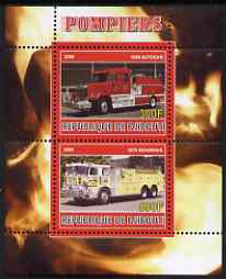 Djibouti 2008 Fire Engines #2 perf sheetlet containing 2 values, unmounted mint, stamps on , stamps on  stamps on fire