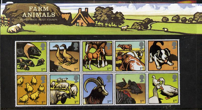 Great Britain 2005 Farm Animals perf se-tenant block of 10 in official presentation pack unmounted mint SG 2502-11 , stamps on animals, stamps on horses, stamps on ducks, stamps on pigs, stamps on swine, stamps on dogs, stamps on fowl, stamps on chickens, stamps on sheep, stamps on ovine, stamps on cows, stamps on bovine, stamps on geese, stamps on turkeys