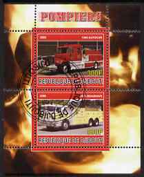 Djibouti 2008 Fire Engines #2 perf sheetlet containing 2 values, fine cto used, stamps on , stamps on  stamps on fire