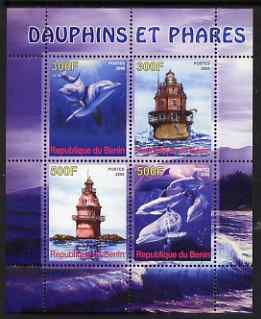 Benin 2008 Dolphins & Lighthouses perf sheetlet containing 4 values, unmounted mint, stamps on , stamps on  stamps on dolphins, stamps on  stamps on lighthouses