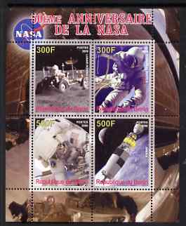 Benin 2008 NASA 50th Anniversary #1 perf sheetlet containing 4 values, unmounted mint, stamps on , stamps on  stamps on space, stamps on  stamps on apollo, stamps on  stamps on nasa