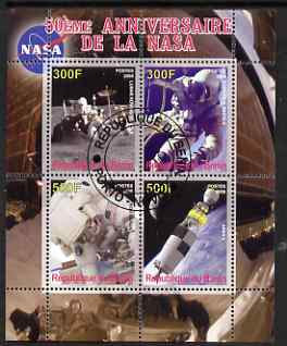 Benin 2008 NASA 50th Anniversary #1 perf sheetlet containing 4 values, fine cto used, stamps on , stamps on  stamps on space, stamps on  stamps on apollo, stamps on  stamps on nasa