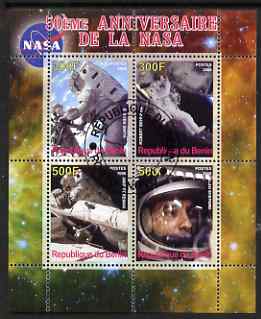 Benin 2008 NASA 50th Anniversary #2 perf sheetlet containing 4 values, fine cto used, stamps on space, stamps on apollo, stamps on nasa