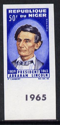 Niger Republic 1965 Lincoln Death Anniversary 50f imperf marginal single unmounted mint, stamps on constitutions  lincoln  personalities    usa-presidents    death