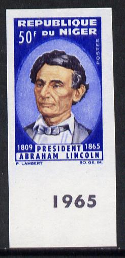 Niger Republic 1965 Lincoln Death Anniversary 50f imperf marginal single unmounted mint, stamps on , stamps on  stamps on constitutions  lincoln  personalities    usa-presidents    death