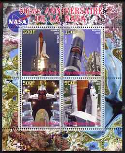 Benin 2008 NASA 50th Anniversary #4 perf sheetlet containing 4 values, unmounted mint, stamps on , stamps on  stamps on space, stamps on  stamps on apollo, stamps on  stamps on nasa