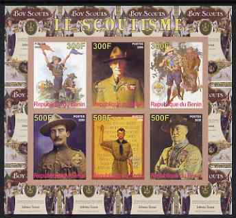 Benin 2008 Scouting imperf sheetlet containing 6 values, unmounted mint, stamps on scouts, stamps on rockwell, stamps on arts