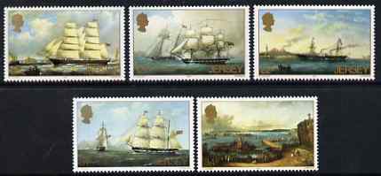 Jersey 1985 Death Centenary of Philip John Ouless (artist) perf set of 5 unmounted mint, SG 352-56, stamps on , stamps on  stamps on arts, stamps on  stamps on ships, stamps on  stamps on paddle steamers