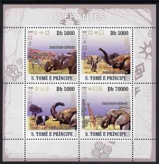 St Thomas & Prince Islands 2008 Elephants perf sheetlet containing 4 values unmounted mint , stamps on , stamps on  stamps on animals, stamps on  stamps on elephants