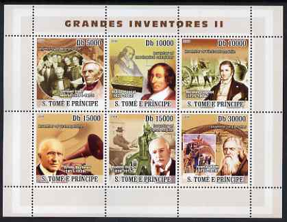 St Thomas & Prince Islands 2008 Inventors #2 perf sheetlet containing 6 values unmounted mint , stamps on personalities, stamps on inventors, stamps on morse, stamps on communications, stamps on computers, stamps on maths, stamps on cars, stamps on music, stamps on science