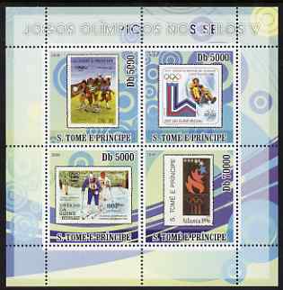 St Thomas & Prince Islands 2008 Olympic Games on Stamps #5 perf sheetlet containing 4 values unmounted mint , stamps on olympics, stamps on stamp on stamp, stamps on skiing, stamps on football, stamps on stamponstamp