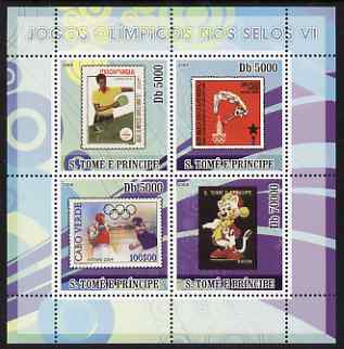 St Thomas & Prince Islands 2008 Olympic Games on Stamps #6 perf sheetlet containing 4 values unmounted mint , stamps on olympics, stamps on stamp on stamp, stamps on boxing, stamps on table tennis, stamps on stamponstamp