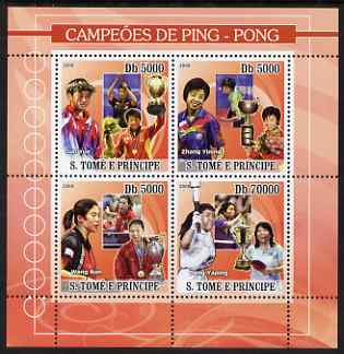 St Thomas & Prince Islands 2008 Table Tennis Champions #1 (red border) perf sheetlet containing 4 values unmounted mint , stamps on , stamps on  stamps on sport, stamps on  stamps on table tennis