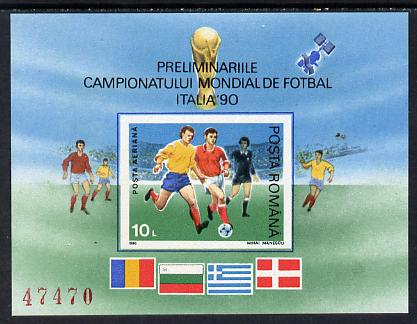 Rumania 1990 Football World Cup #1 imperf m/sheet, Mi BL 260, stamps on flags  football   sport