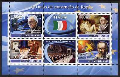 Guinea - Bissau 2008 Europa - 50 Years of Treaty of Rome - Italy perf sheetlet containing 4 values & 2 labels unmounted mint , stamps on , stamps on  stamps on europa, stamps on  stamps on personalities, stamps on  stamps on flags, stamps on  stamps on arts, stamps on  stamps on music, stamps on  stamps on composers, stamps on  stamps on verdi, stamps on  stamps on science, stamps on  stamps on astronomy, stamps on  stamps on cinema, stamps on  stamps on films, stamps on  stamps on 