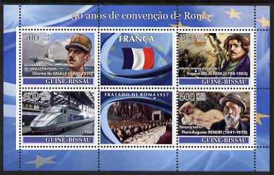 Guinea - Bissau 2008 Europa - 50 Years of Treaty of Rome - France perf sheetlet containing 4 values & 2 labels unmounted mint , stamps on , stamps on  stamps on europa, stamps on  stamps on personalities, stamps on  stamps on flags, stamps on  stamps on arts, stamps on  stamps on renoir, stamps on  stamps on delacroix, stamps on  stamps on nudes, stamps on  stamps on railways, stamps on  stamps on de gaulle, stamps on  stamps on ships, stamps on  stamps on  flat tops, stamps on  stamps on  tgv , stamps on  stamps on 