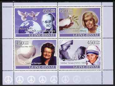 Guinea - Bissau 2008 Female Heroes of Peace - Nobel Prize Winners #1 perf sheetlet containing 4 values unmounted mint , stamps on , stamps on  stamps on personalities, stamps on  stamps on women, stamps on  stamps on peace, stamps on  stamps on nobel, stamps on  stamps on doves, stamps on  stamps on teresa