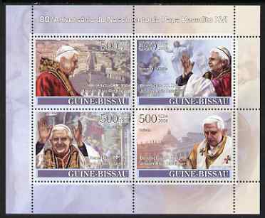 Guinea - Bissau 2008 Pope Benedicts 80th Birthday perf sheetlet containing 4 values unmounted mint , stamps on personalities, stamps on pope, stamps on 