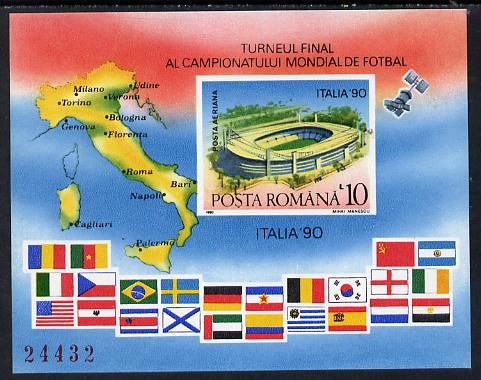 Rumania 1990 Football World Cup #2 imperf m/sheet unmounted mint, Mi BL 262, stamps on flags  football  maps   sport