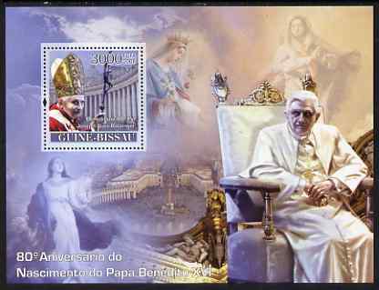 Guinea - Bissau 2008 Pope Benedict's 80th Birthday perf souvenir sheet unmounted mint , stamps on personalities, stamps on pope, stamps on 