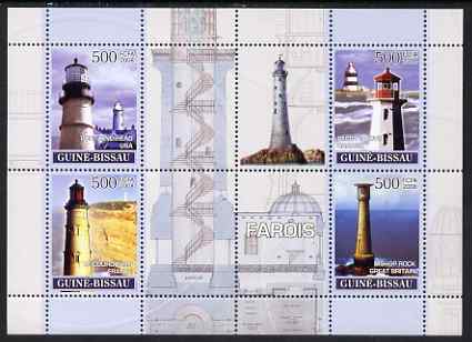 Guinea - Bissau 2008 Lighthouses perf sheetlet containing 4 values unmounted mint , stamps on lighthouses