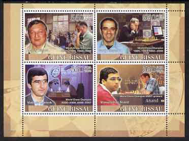 Guinea - Bissau 2008 Chess Champions #4 perf sheetlet containing 4 values unmounted mint , stamps on , stamps on  stamps on chess