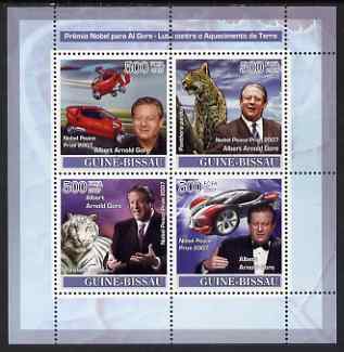 Guinea - Bissau 2007 Nobel Prize to Al Gore (Climate Problems) perf sheetlet containing 4 values unmounted mint , stamps on , stamps on  stamps on personalities, stamps on  stamps on nobel, stamps on  stamps on helicopters, stamps on  stamps on weather, stamps on  stamps on cars, stamps on  stamps on cats, stamps on  stamps on tigers