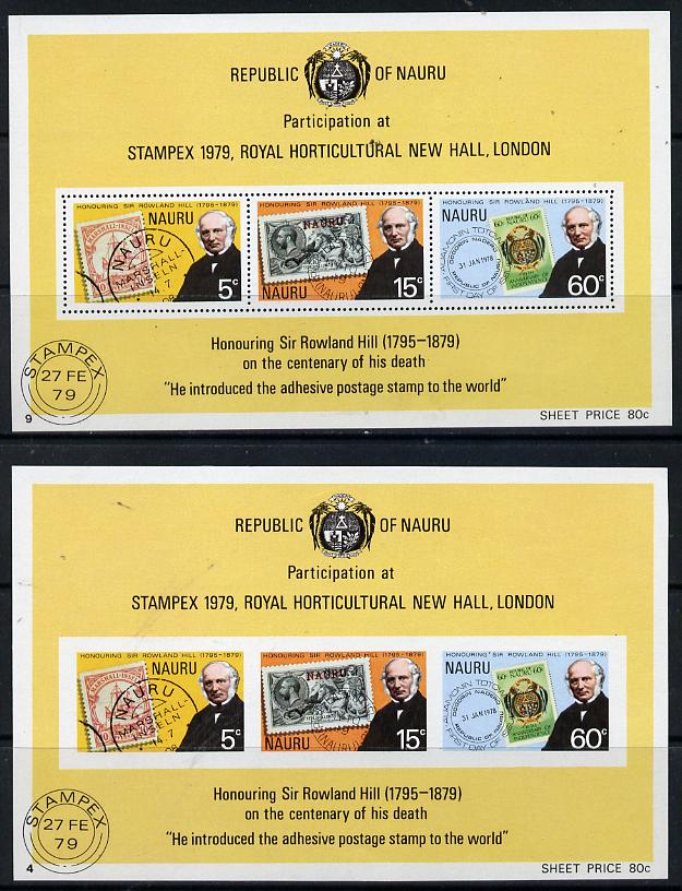 Nauru 1979 Rowland Hill IMPERF m/sheet plus normal (SG MS 207a) unmounted mint, stamps on postal, stamps on stamp on stamp, stamps on rowland hill, stamps on stamp exhibitions, stamps on stamponstamp