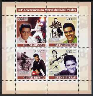 Guinea - Bissau 2007 30th Death Anniversary of Elvis Presley perf sheetlet containing 4 values unmounted mint , stamps on , stamps on  stamps on personalities, stamps on  stamps on music, stamps on  stamps on elvis, stamps on  stamps on films, stamps on  stamps on motorbikes