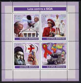 Guinea - Bissau 2007 Fight AIDS perf sheetlet containing 4 values unmounted mint , stamps on personalities, stamps on aids, stamps on diseases, stamps on diana, stamps on pope, stamps on teresa, stamps on red cross, stamps on flags
