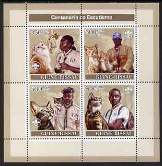 Guinea - Bissau 2007 Centenary of Scouting & Cats perf sheetlet containing 4 values unmounted mint , stamps on scouts, stamps on cats, stamps on 