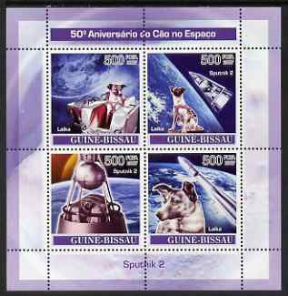 Guinea - Bissau 2007 Space Dogs - Sputnik 2 perf sheetlet containing 4 values unmounted mint , stamps on space, stamps on sputnik, stamps on satellites, stamps on dogs