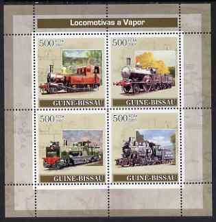 Guinea - Bissau 2007 Stean Engines perf sheetlet containing 4 values unmounted mint , stamps on railways